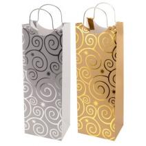 Gift Bag Shiny Swirls W/Metal Handle Silver Or Gold Flashing Bulbs